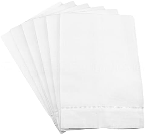 Set of 6 White Linen Hemstitch Hand Towels 14x22 6 Pack