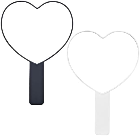 2-Piece Heart-Shaped Handheld Mirror with Handle for Women Girls
