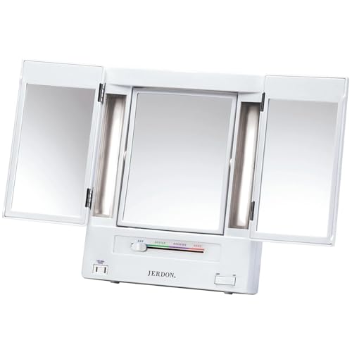 JERDON Compact Trifold Vanity Mirror 5X Magnification White