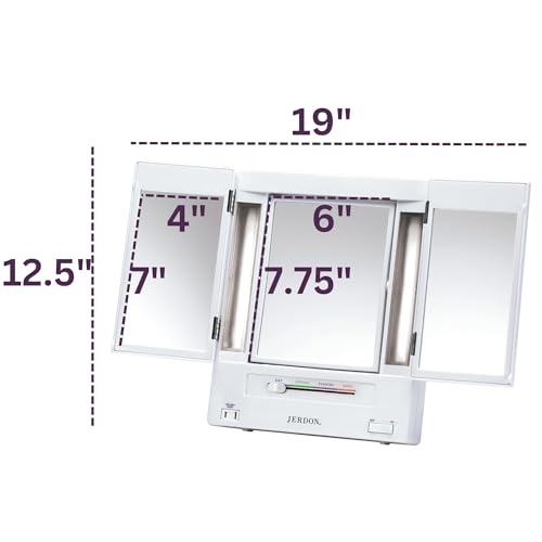 JERDON Compact Trifold Vanity Mirror 5X Magnification White