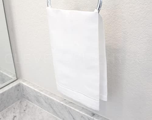 Set of 6 White Linen Hemstitch Hand Towels 14x22 6 Pack