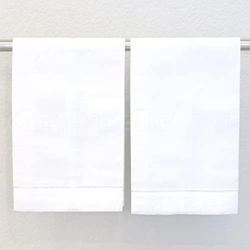 Set of 6 White Linen Hemstitch Hand Towels 14x22 6 Pack