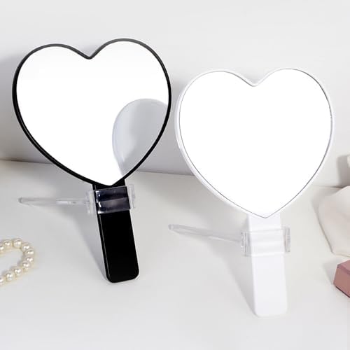 2-Piece Heart-Shaped Handheld Mirror with Handle for Women Girls