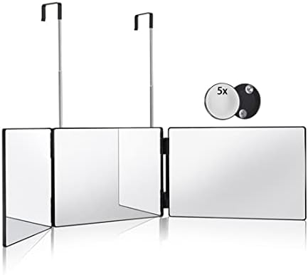 360 Degree Trifold Mirror with Adjustable Height and Magnifying Glass