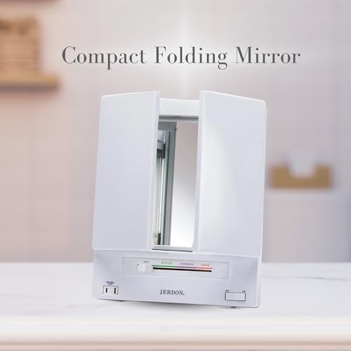 JERDON Compact Trifold Vanity Mirror 5X Magnification White