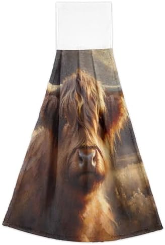 Highland Cow Brown Kitchen Hand Towels