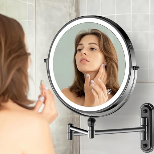 9-inch Wall-Mounted Makeup Mirror with Touch Screen Dimmable Lighting