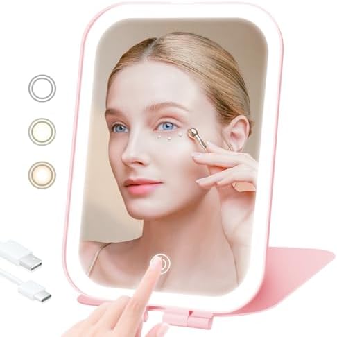 Travel Makeup Mirror 2000mAh Battery-Powered Illuminated Mirror Pink