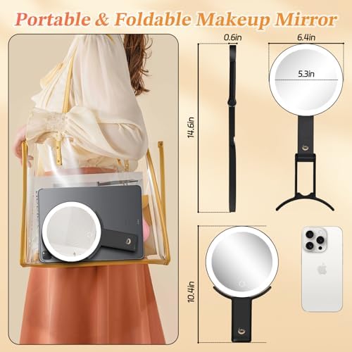 Foldable Dual-Light Makeup Mirror with 10X Magnification