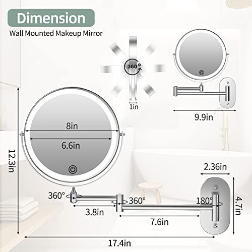 Rechargeable Wall-Mounted Bathroom Mirror with 1X10X