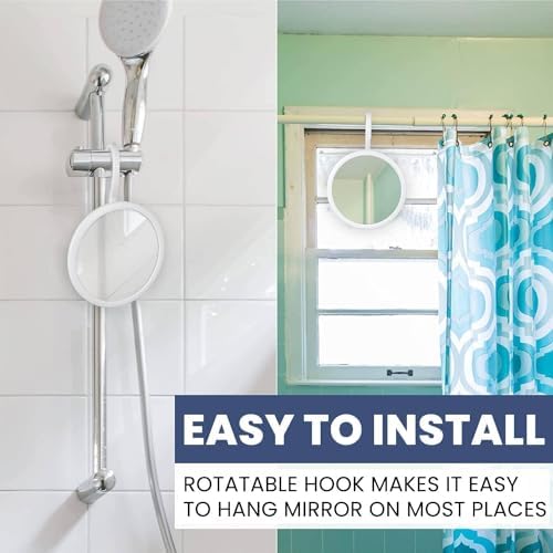 Mirrorvana Hanging Round Shower Shaving Mirror with 360 Swivel Hook Design