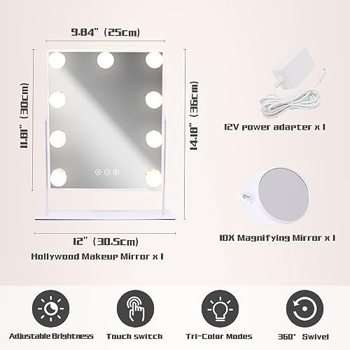 COOLJEEN Vanity Mirror with 360 Lights 10X Magnification