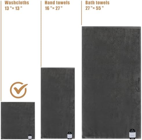 Premium 13x13 Cotton Grey Wash Cloths Set with Hanging Loops