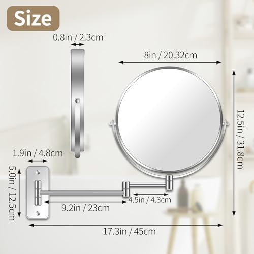 8 Wall Mounted Magnifying Mirror for MakeUp Grooming in Chrom