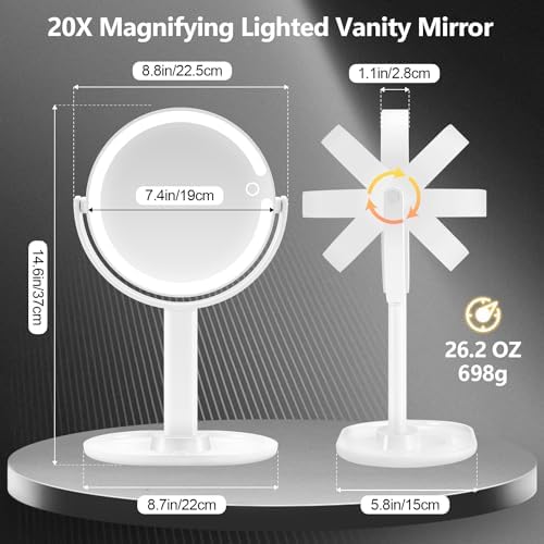 MIYADIVA Dual-Sided 20X Makeup Mirror with Lights