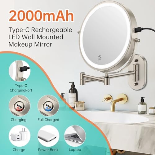 Wall-Mounted Compact Rechargeable Makeup Mirror