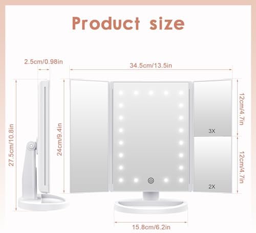 Amplified Vanity Mirror with 21 LED aturaL Light 180 Rotatable 3X2X magnification