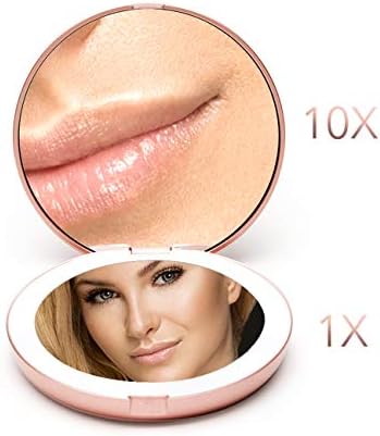 Fancii LED Lighted Travel Makeup Mirror with 1x10x Magnification Rose Gold