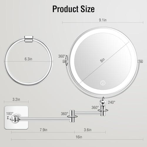 Wall-Mounted 360-Degree Adjustable Makeup Mirror