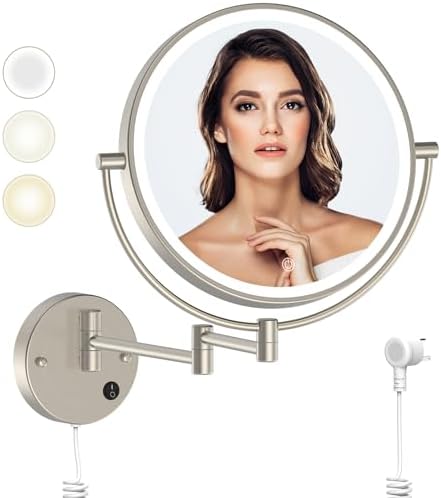 Wall-Mounted Makeup Mirror with LED Light for Bathrooms