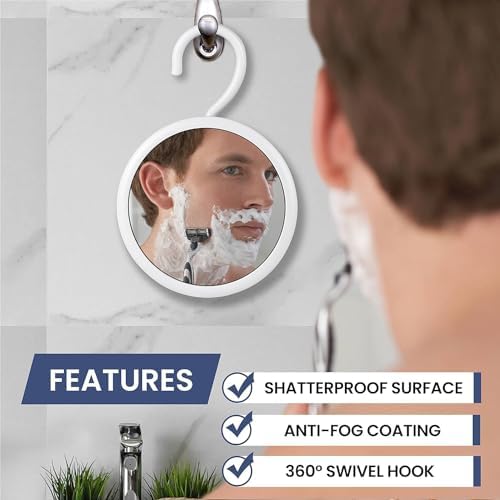 Mirrorvana Hanging Round Shower Shaving Mirror with 360 Swivel Hook Design