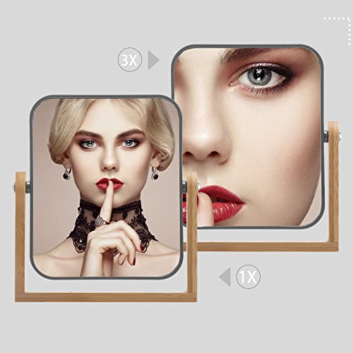 Portion 3X Magnifying Makeup Mirror with Bamboo Stand