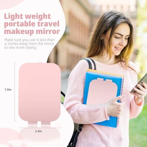 Travel Makeup Mirror 2000mAh Battery-Powered Illuminated Mirror Pink