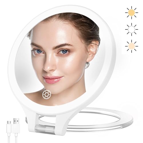 Magnifying Mirror with Light 10X1X Double Sided Travel Mirror