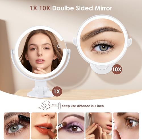 10X Magnifying Mirror with LED Lights and Suction Mount for Grooming