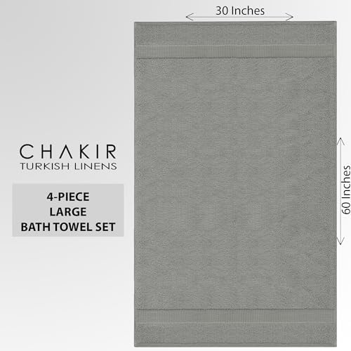 Chakir 30x60 Premium Turkish Cotton Bath Towels 4-Piece Gray