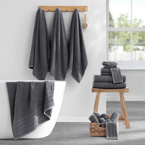Casa Platino Bath Towels Set - 18 Piece 100 Cotton Towels Cool Grey