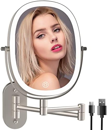 Stylish Wall-Mounted Double-Sided 1X7X Makeup Mirror with Rechargeable Lights