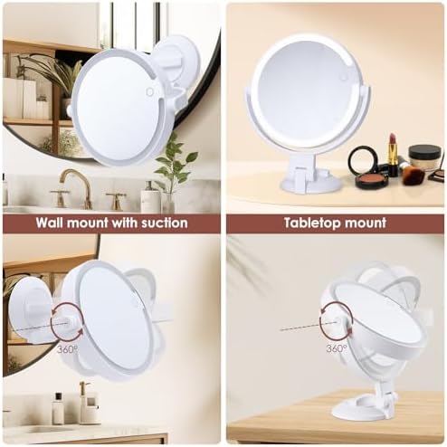 10X Magnifying Mirror with LED Lights and Suction Mount for Grooming
