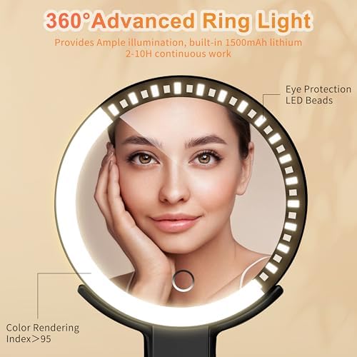 Foldable Dual-Light Makeup Mirror with 10X Magnification