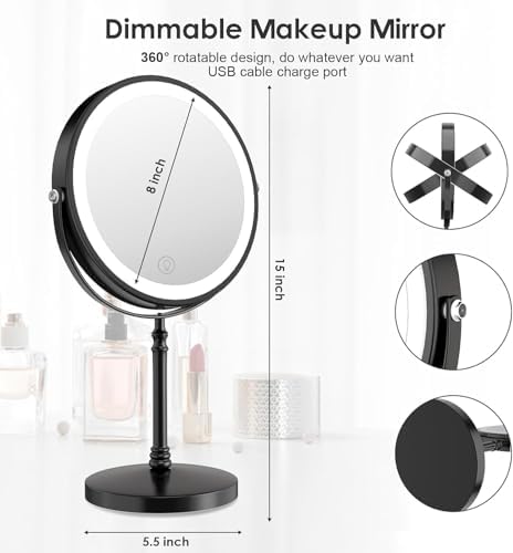 Adjustable Makeup Mirror with Light Rotation