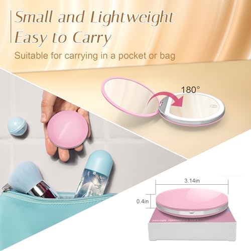 Compact Mirror with Light - Pocket Mirror for Travel Pink