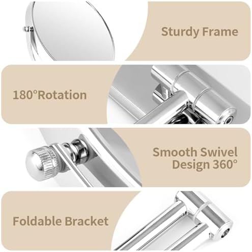 8 Wall Mounted Magnifying Mirror for MakeUp Grooming in Chrom