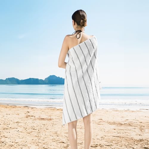 GT Globaltex Luxury 100 Turkish Cotton Stripped Beach Towel Set 32x64 Grey