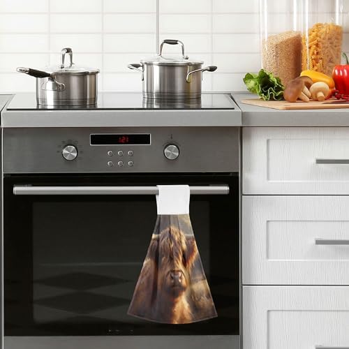 Highland Cow Brown Kitchen Hand Towels