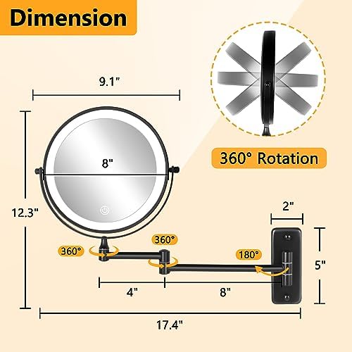 Decluttr Heavy Duty Light Emitting 8-Inch Rechargeable Mirror