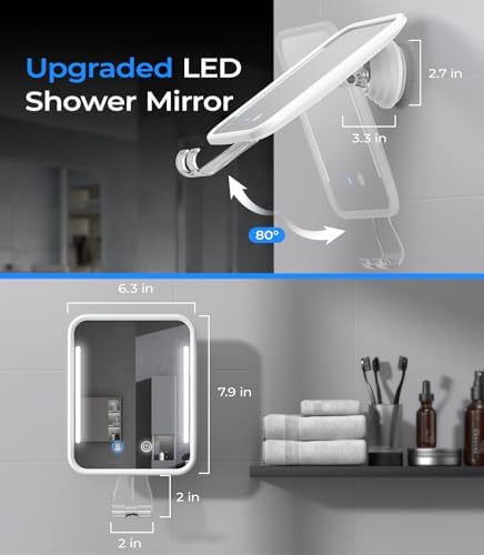 Gospire Heated Fogless Shower Mirror No-Fog Waterproof Rechargeable No Drilling