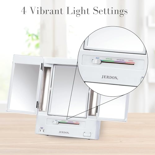 JERDON Compact Trifold Vanity Mirror 5X Magnification White