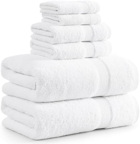 Luxury White Bath Towels Set - 2 Towels 2 Hand Towels 2 Washcloths