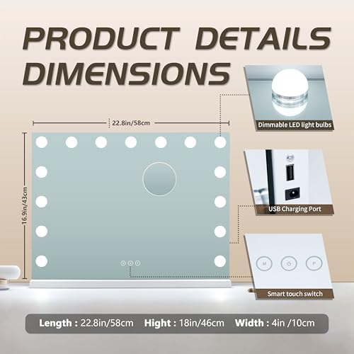 NUSVAN Vanity Mirror with 3 Lighting Modes Touch Control