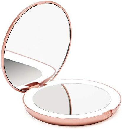 Fancii LED Lighted Travel Makeup Mirror with 1x10x Magnification Rose Gold