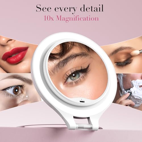 Magnifying Mirror with Light 10X1X Double Sided Travel Mirror