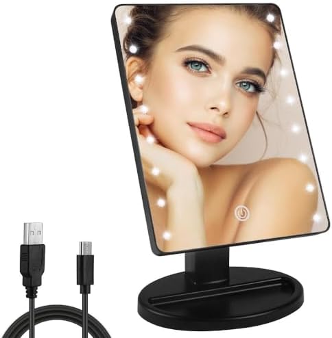 Compact Lighted Makeup Mirror with Dual Power Supply