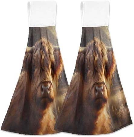 Highland Cow Brown Kitchen Hand Towels