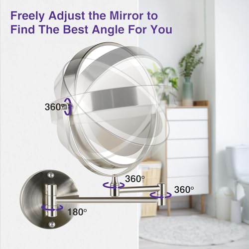 Magnifying Wall-Mounted Mirror wLights - 15-85 Double Sided MakeUp Details