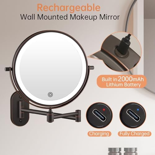 Rechargeable Wall-Mounted Lighted Makeup Vanity Mirror